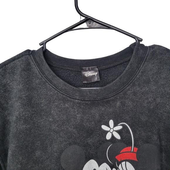 Disney Mickey And Minnie Black Crop Raw Hem Crewneck Sweatshirt L - Picture 3 of 7